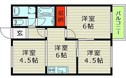 メモリーハイツ 2階3DKの間取り