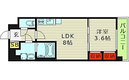 Alivis緑橋 2階1LDKの間取り