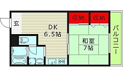 メゾン交楽園参番館 1階1DKの間取り