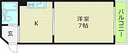 クリスタルコート66 5階1Kの間取り