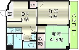 プラネット都島 4階2DKの間取り