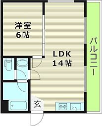シャトーあが 3階1LDKの間取り