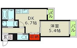 ジュブリーユ京橋 1階1DKの間取り