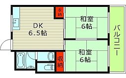 安井ビル 4階2DKの間取り