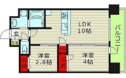 プレサンス長田レジェール 13階2LDKの間取り