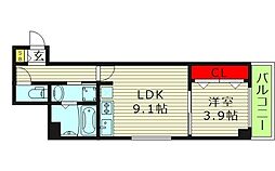 アルカンシェルコート緑橋 3階1LDKの間取り