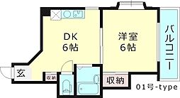 サンシャイン高倉 2階1DKの間取り