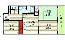 シャトーレイクルイーズ 9階3LDKの間取り