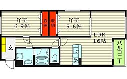 SOUTH COAT 2階2LDKの間取り