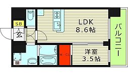 プレサンス天王寺ヴィヴァン 10階1LDKの間取り