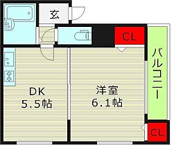 シャトル光 2階1DKの間取り