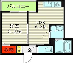 ピレーネ赤川 2階1LDKの間取り