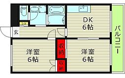 布亀マンション 7階2DKの間取り