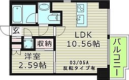 ドリームネオポリス桜ノ宮 6階1LDKの間取り