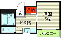 メゾン和光 2階1Kの間取り