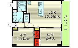 エルシェ柳本 3階2LDKの間取り