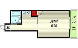 カーサー桜宮 4階1Kの間取り