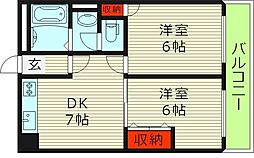 エクセルシオール城東 9階2DKの間取り