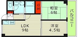 日宝ライフ放出西 3階2LDKの間取り