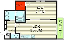 フジパレスファースト内代町 1階1LDKの間取り