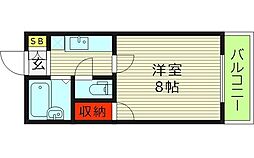 グリーンフィールド 3階1Kの間取り