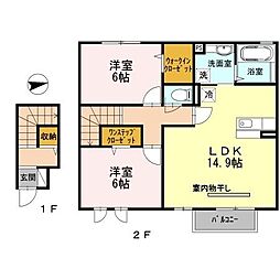 ハイツ東野 1階2LDKの間取り