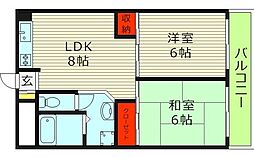 グリンピア守口 6階2DKの間取り