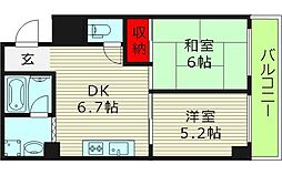 大橋マンション二番館 1階2DKの間取り