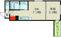 Zcourt京橋 4階1DKの間取り