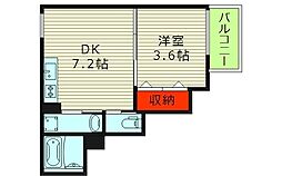 Zcourt京橋 2階1DKの間取り
