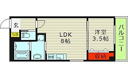 レジデンスコート森ノ宮 1LDKの間取図画像