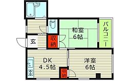 ハイシャイン鶴見 2DKの間取図画像