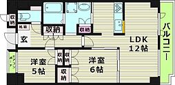 ソルジェンテ高殿 2LDKの間取図画像