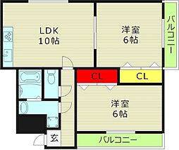 ルポンヴェール 2LDKの間取図画像