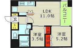 サンブライト今里 2LDKの間取図画像