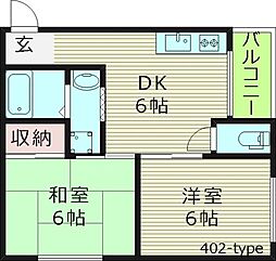 サウスアベニュー 2DKの間取図画像