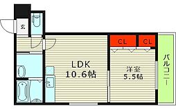 フジパレス深江橋2番館 1LDKの間取図画像