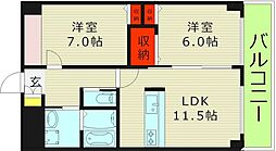 エーデル深江橋 2LDKの間取図画像