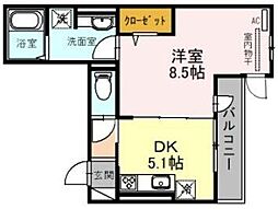 ユニヴェール 1LDKの間取図画像