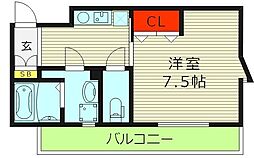 ラシーヌ玉造 1Kの間取図画像