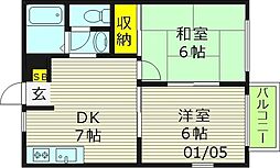 フジ京橋ハイツ 2DKの間取図画像