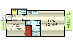 プレジオ森河内ASIAN 1LDKの間取図画像