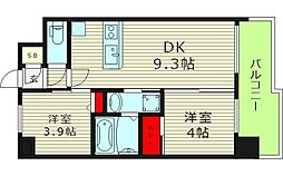 セレニテフラン谷町四丁目アリエ 2DKの間取図画像