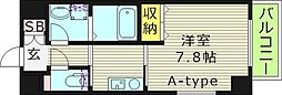 クレール高殿ラクラス高殿 1Kの間取図画像