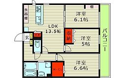クラシスト東中本 3LDKの間取図画像