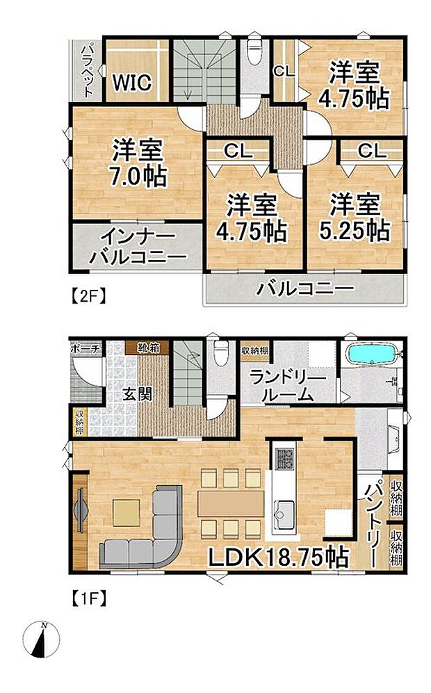2790万円、4LDK、土地面積204.93m2、建物面積112.62m2 4LDK 5人家族でも楽々暮らせる間取り♪