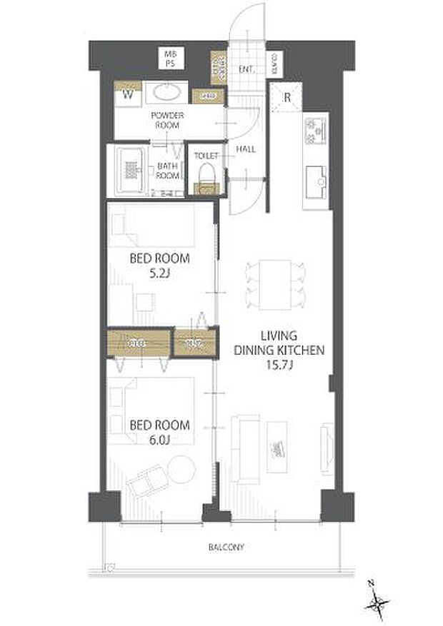 日商岩井第二春日部マンション(2LDK) 6階/609の間取り