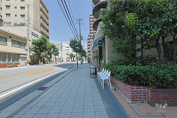 敷地の北西側前面道路（南西側から）