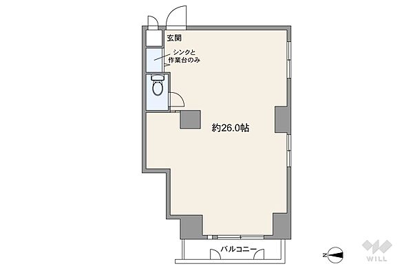 間取りは専有面積45.11平米の1R。バルコニー面積は3.99平米です。
