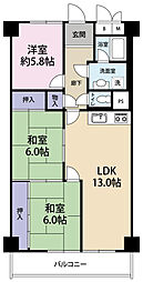 南海狭山コーポ2棟 3LDKの間取図画像